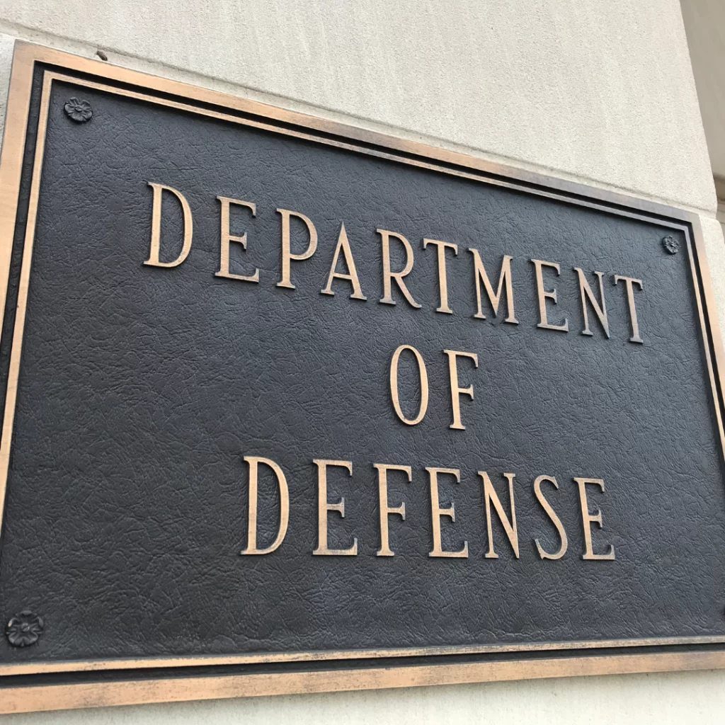 A picture of the Department of Defense sign