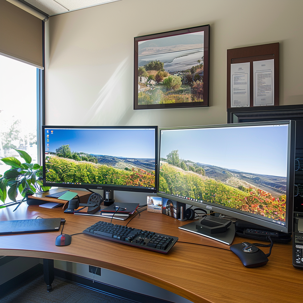 a photo of dual monitors on a desk