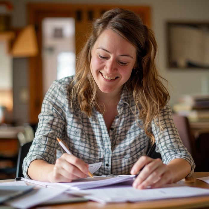 A woman finding her tax returns to apply for a business credit card