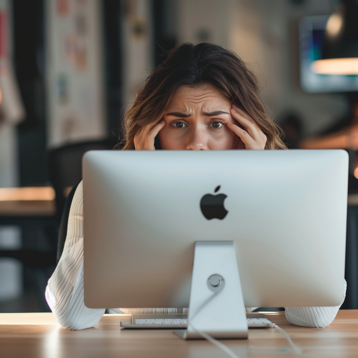 women stressed at computer