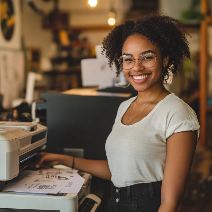 A woman printing