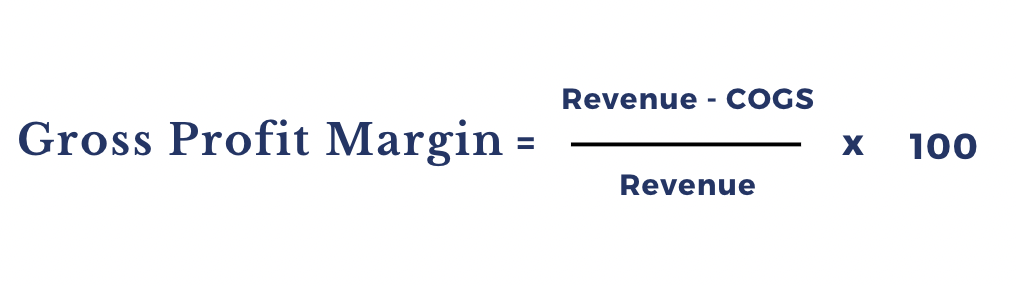 gross profit margin equation (revenue minus COGS divided by revenue times 100)