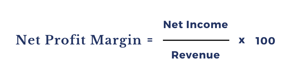 net profit margin equation (net income divided by revenue times 100)