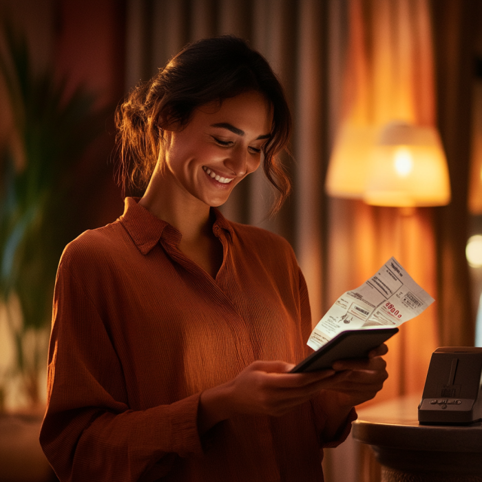 a woman scanning receipts