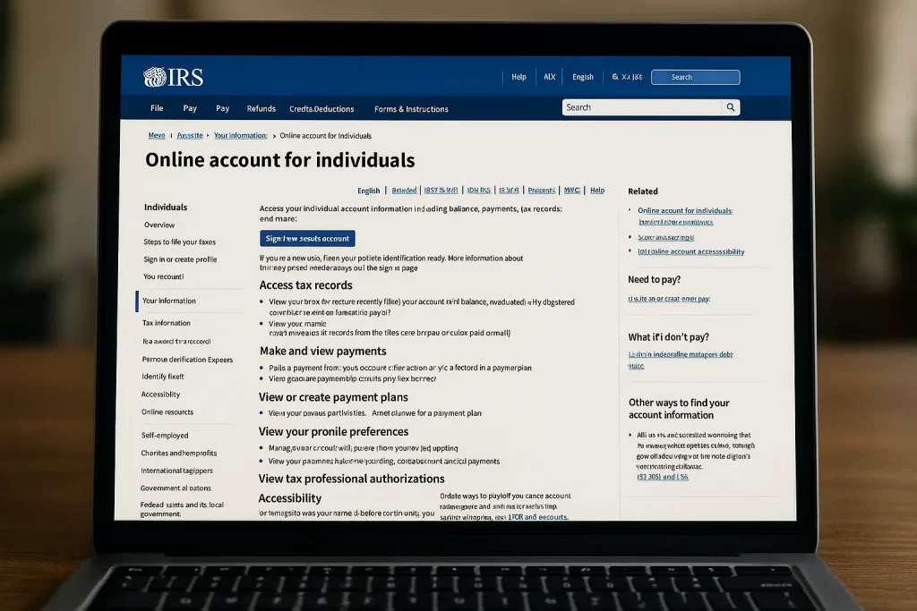 laptop screen showing IRS website for making estimated tax payments