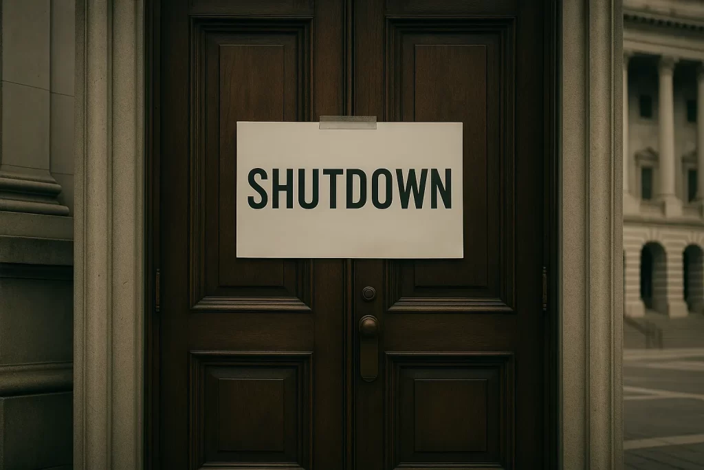 'shutdown' sign on a federal building