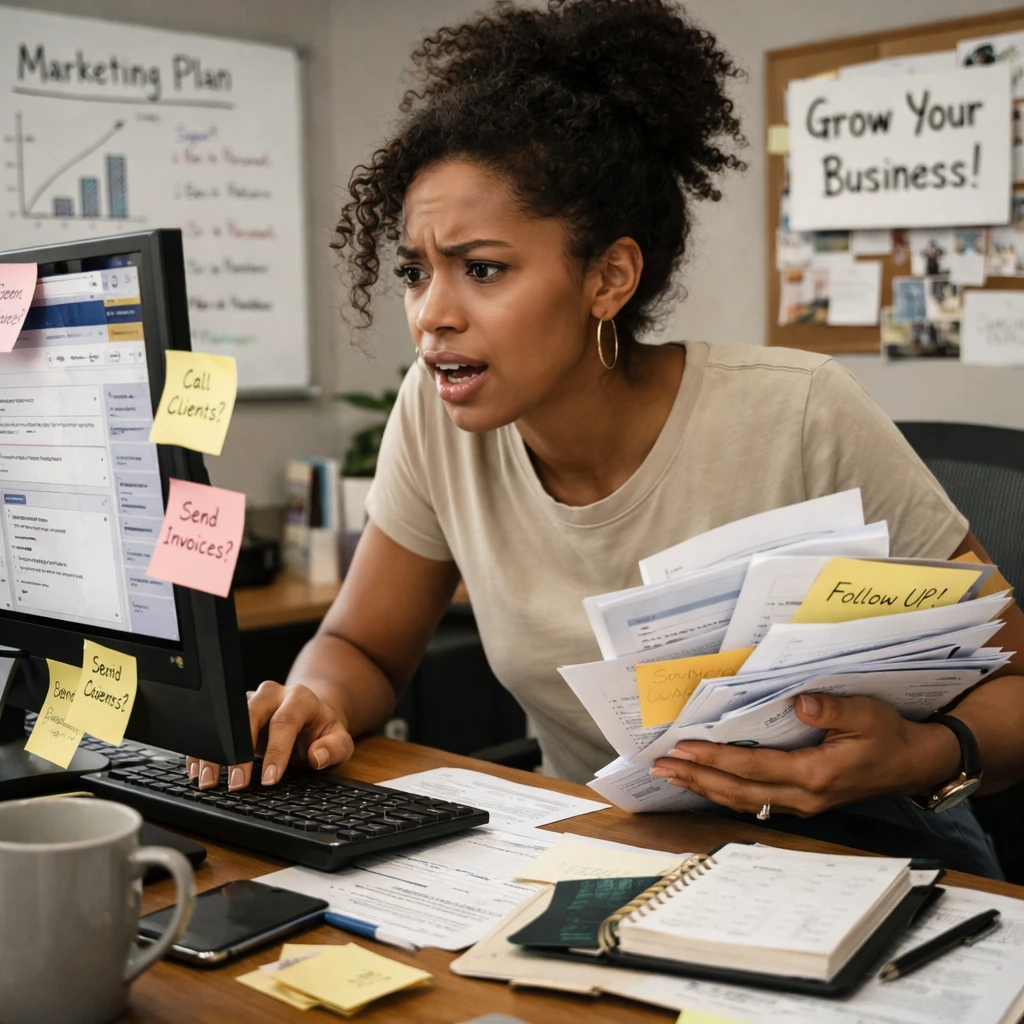 a young business owner managing admin work