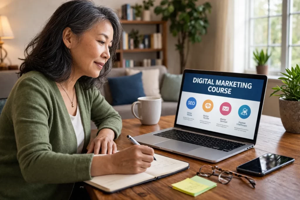 a business owner taking a digital marketing course