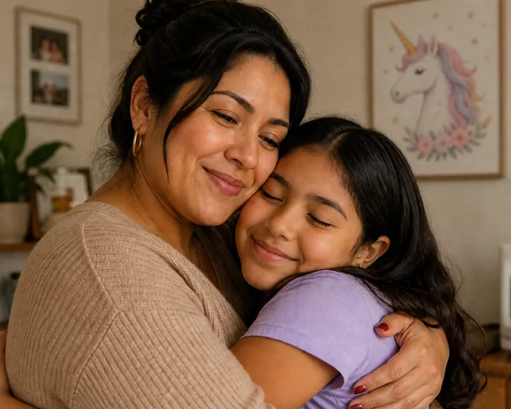 mother and daughter hugging