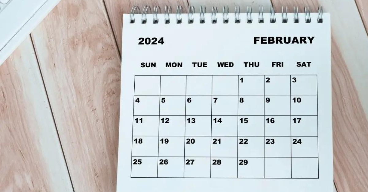 A picture of a February 2024 calendar on a desk