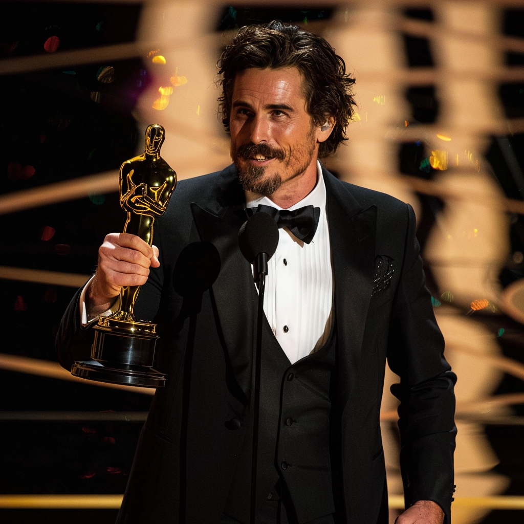 A male celebrity accepting an Oscar