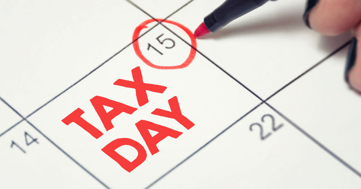 A close-up of a calendar that says April 15th: tax day
