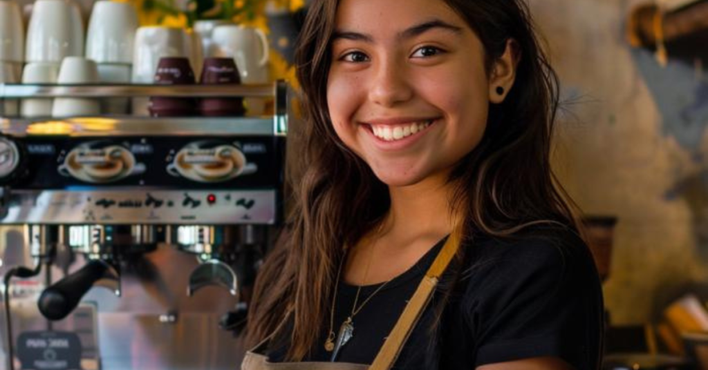 A young girl working in a coffe shop