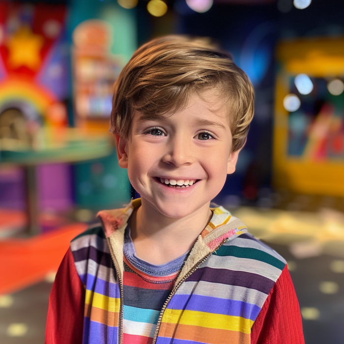 A child actor smiling on set