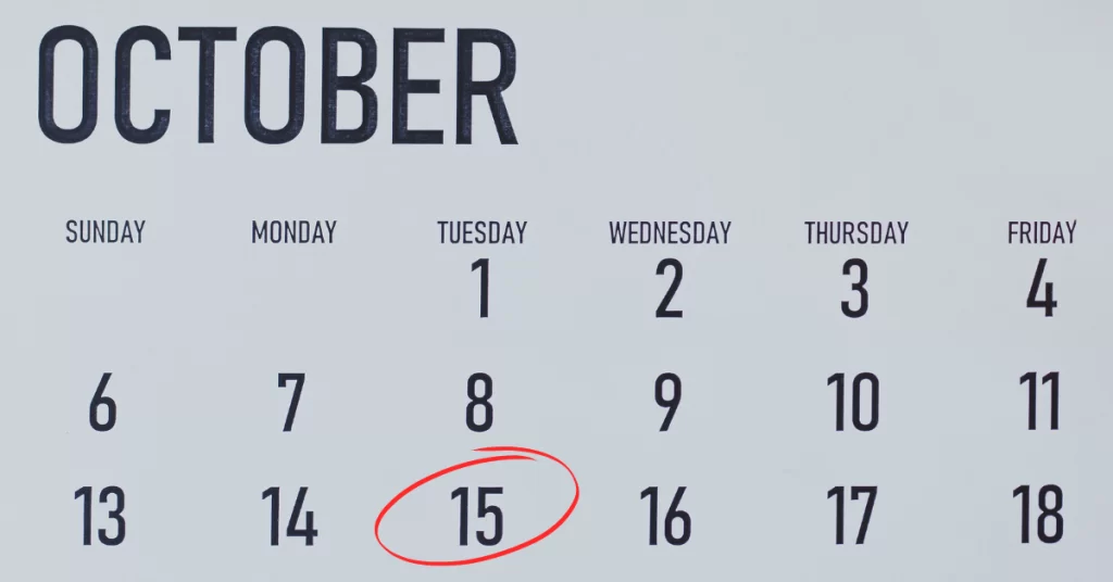 october 2024 calendar with the 15th circled