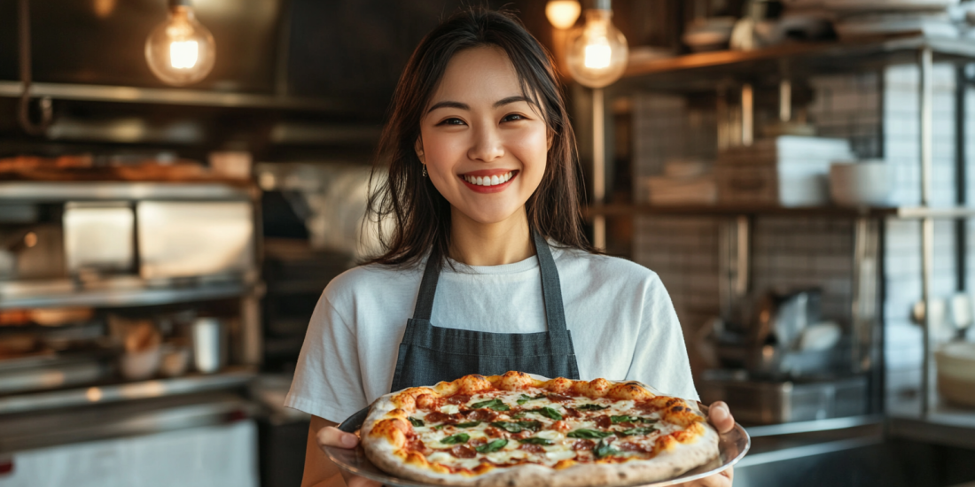 woman making pizza