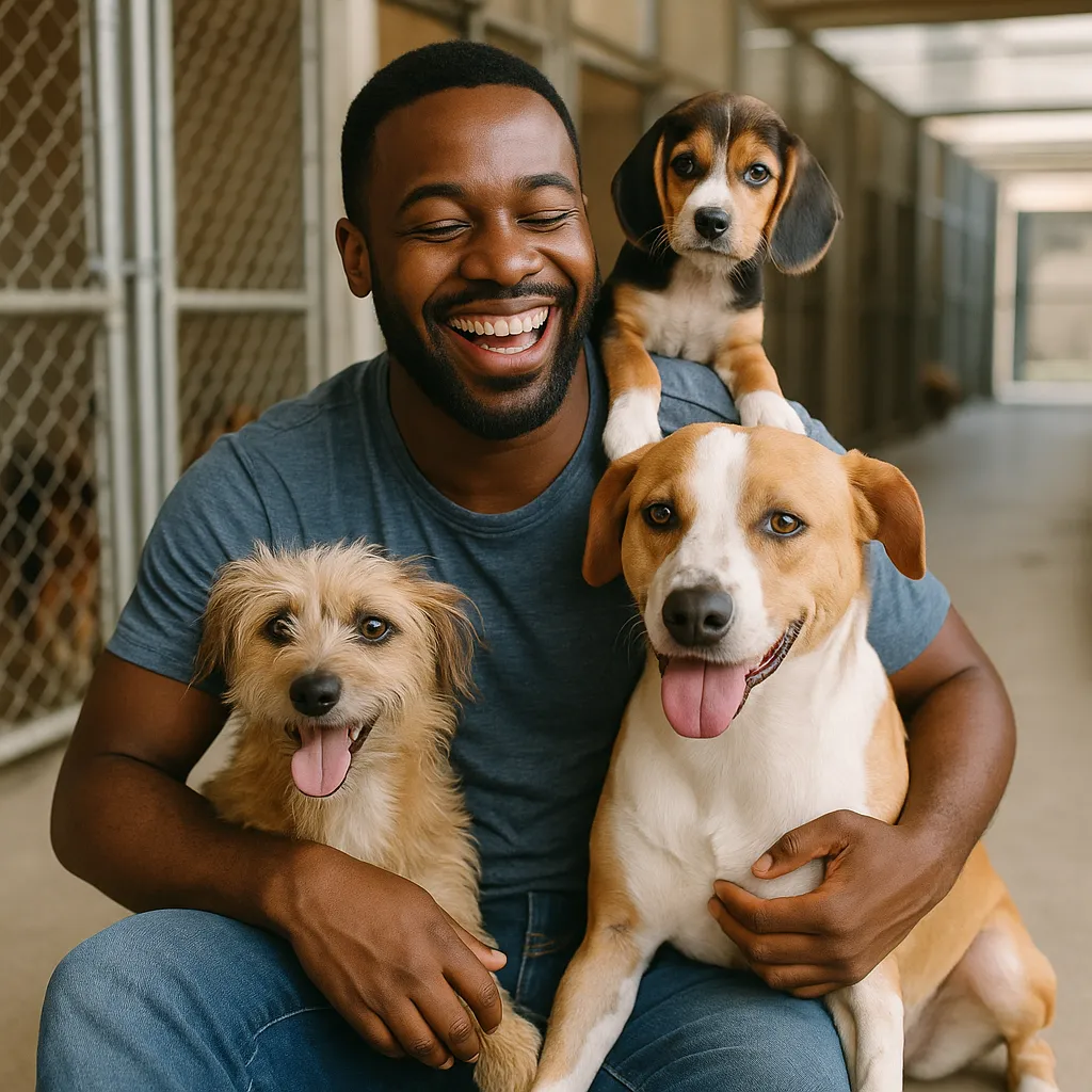 man at dog shelter