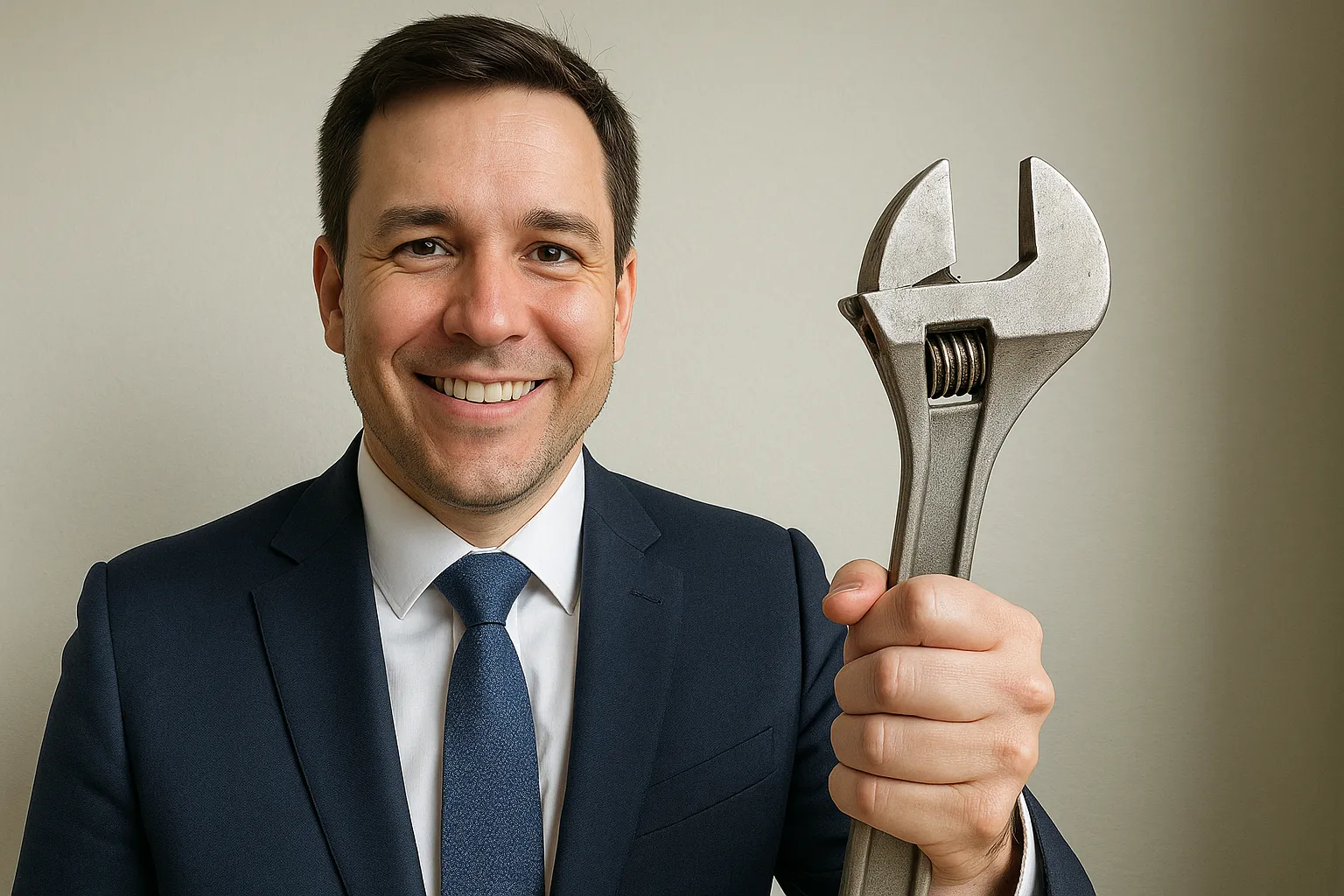 white collar man holding a wrench