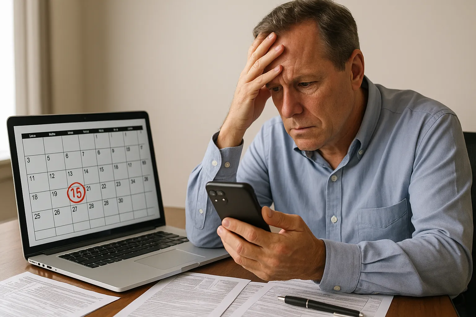 a man stressing over deadlines on the calendar