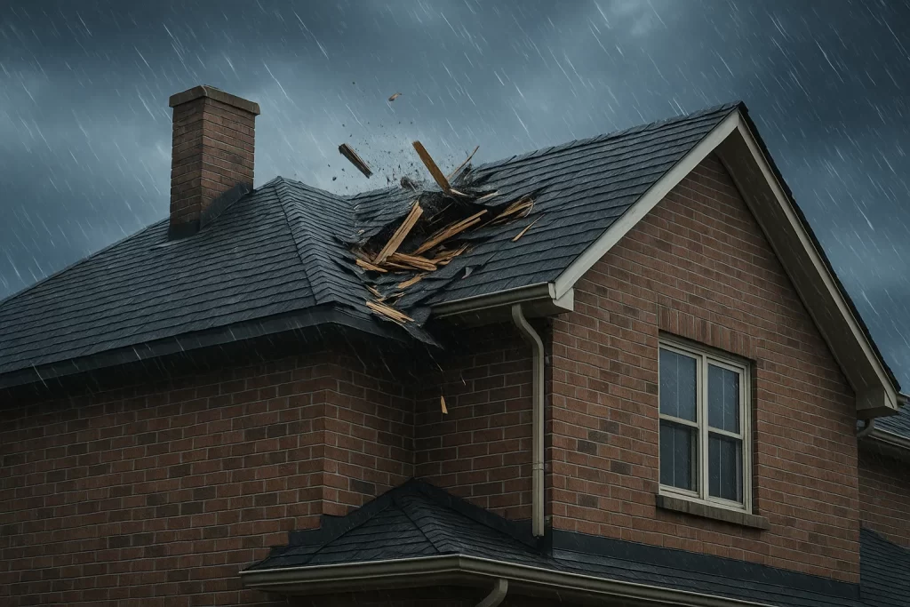 house with damaged roof
