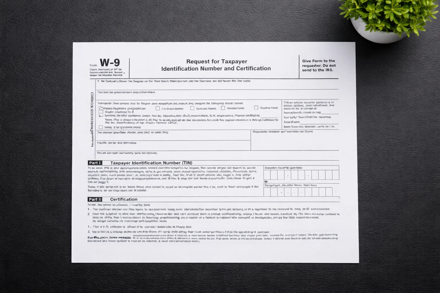 W9 form on a table