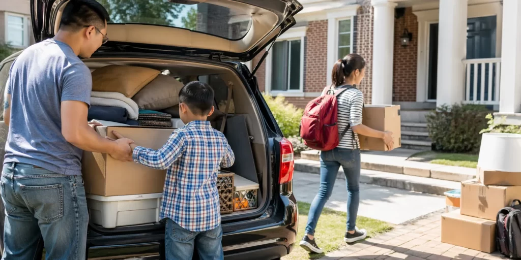 family moving into a new home