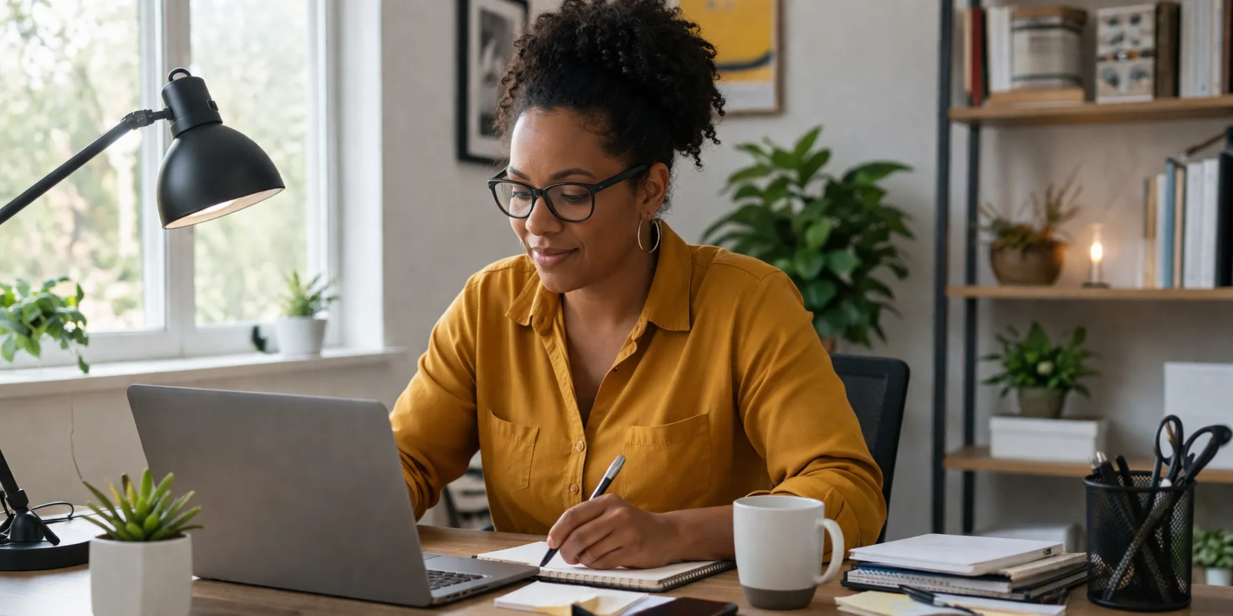 a freelancer working in a home office