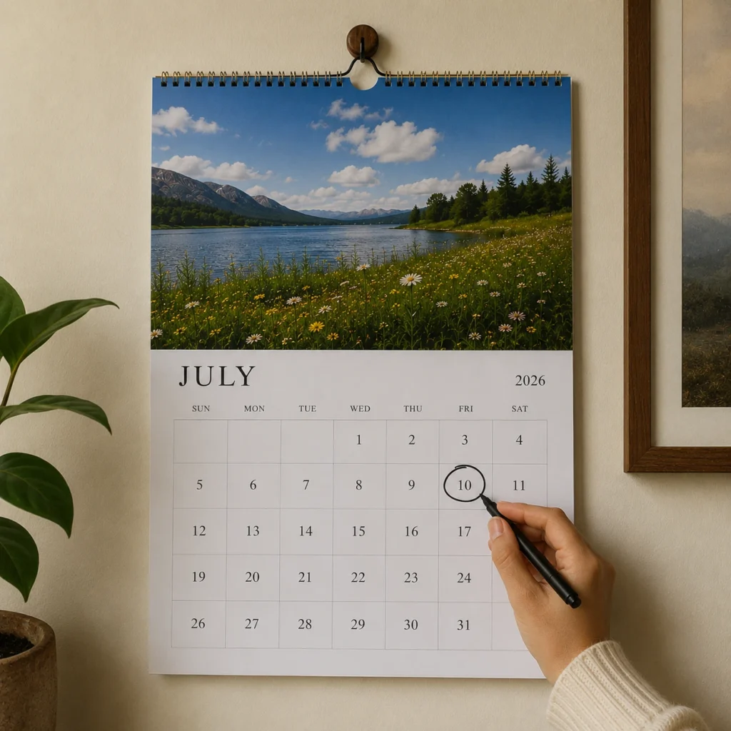 july calendar with the 10th circled
