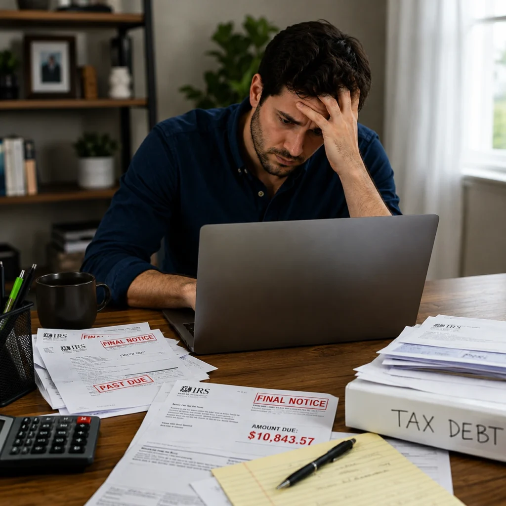 man stressed at computer