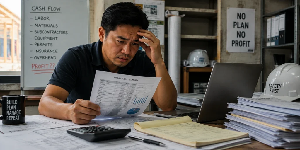 construction owner stressed at desk