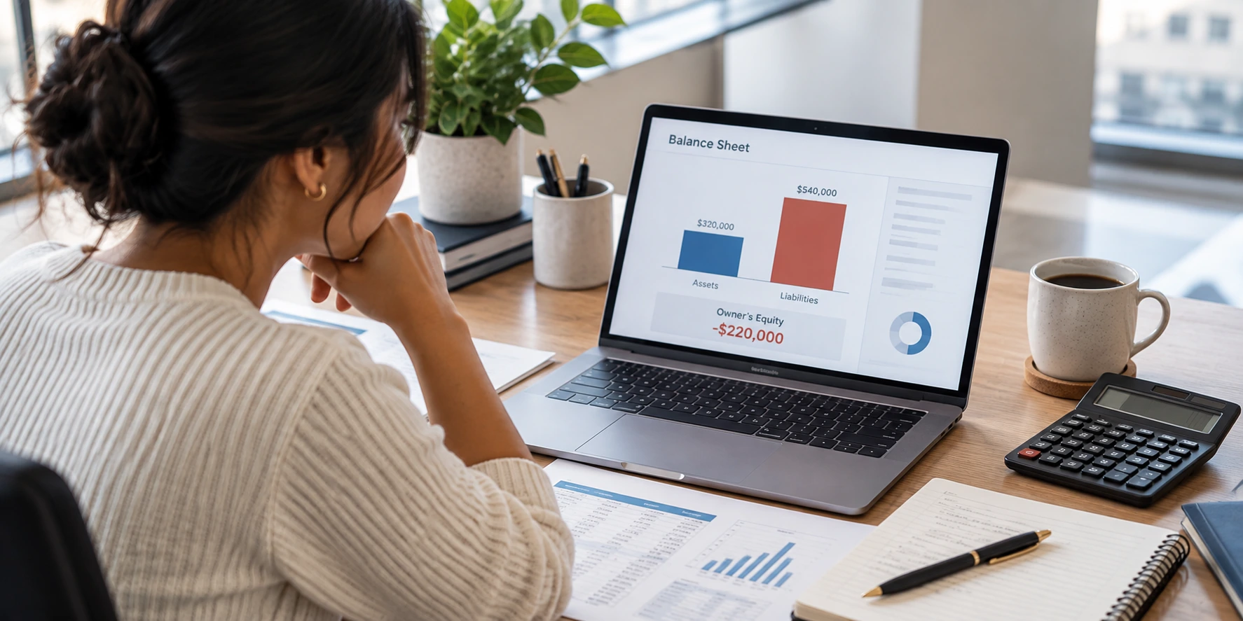 business owner looking at balance sheet