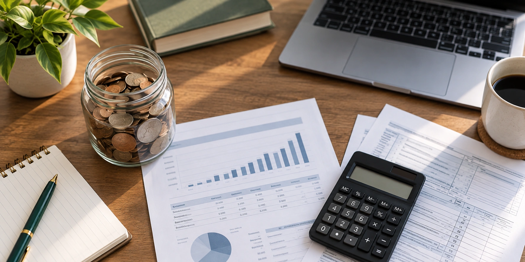 retirement account papers and a calculator