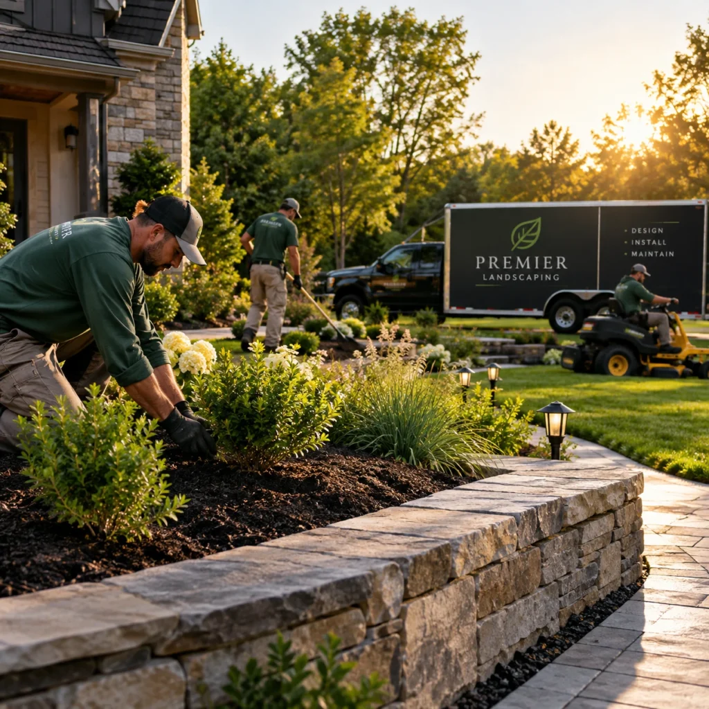 landscaping company working on a job